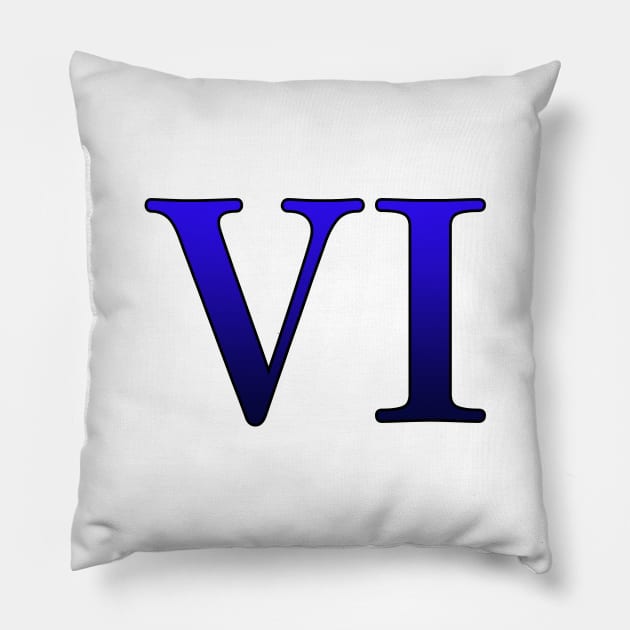 Blue Roman Numeral 6 VI Pillow by Numerica