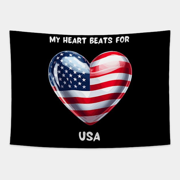 My Heart Beats For USA Flag Tapestry by Graceful Designs