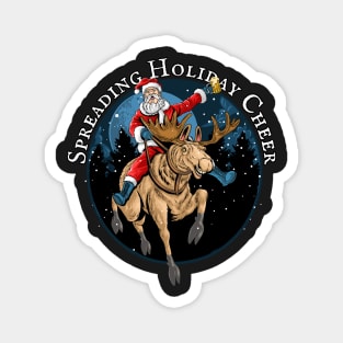 Santa Riding Moose Drinking Beer, spreading cheer Magnet