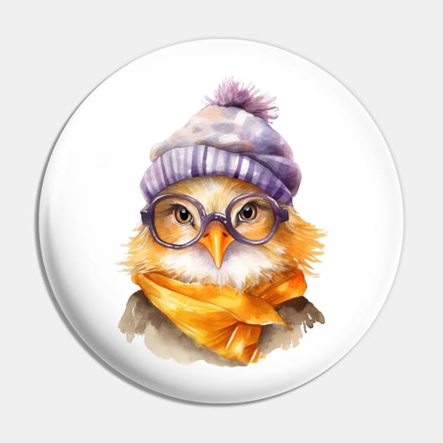 Cozy Chicken in a Purple Hat Pin by Things2followuhome