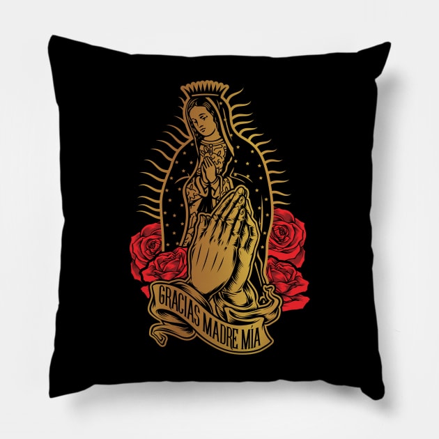 VIRGEN DE GUADALUPE  GRACIAS MADRE MÍA Pillow by Velvet Love Design 