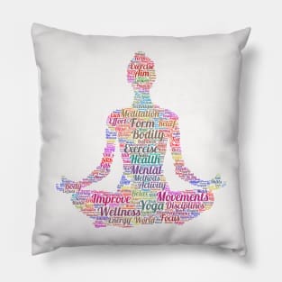 Yoga Excercise in Form Silhouette Shape Text Word Cloud Pillow