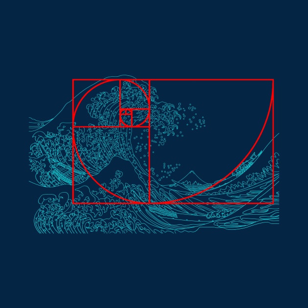 Fibonacci Sequence and Aqua Great Wave by Pixelchicken