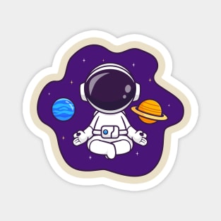 Cute Astronaut Meditation Yoga In Space With Planet  Cartoon Magnet