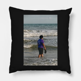 Young lady on the beach Pillow