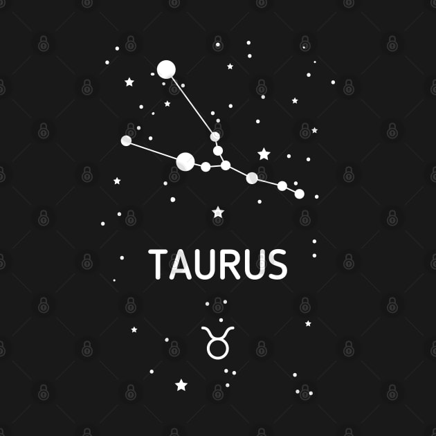 Taurus Zodiac Sign Constellation (White Print) by The Cosmic Pharmacist