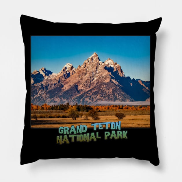 Wyoming State Outline (Grand Teton National Park) Pillow by gorff