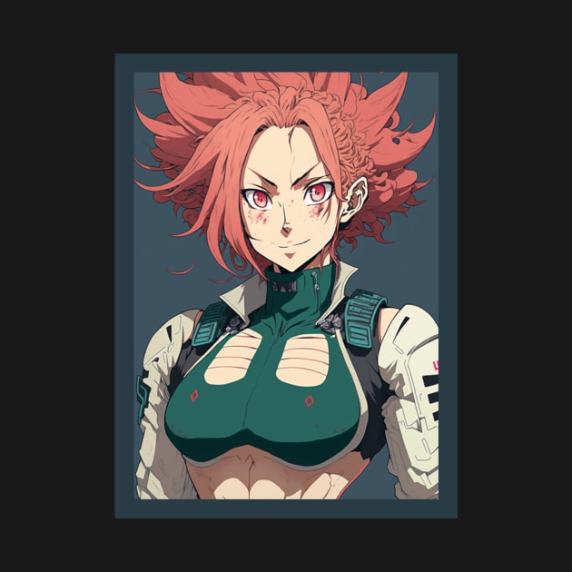 Anime Girl Red Hair and Green Top Military by Bubblebug