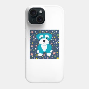 Turquoise Miniature Schnauzer and Stars on Blue Background Phone Case