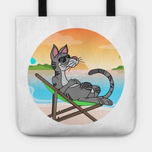 Cat Chilling At Beach With Sunset Comic Style Tote