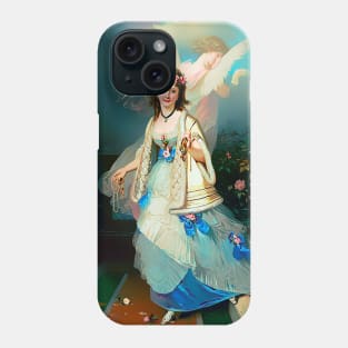 Woman in blue dress with flowers in her hair Phone Case