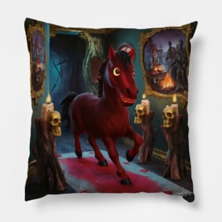 AI generated Eerily horse in the hallway Pillow