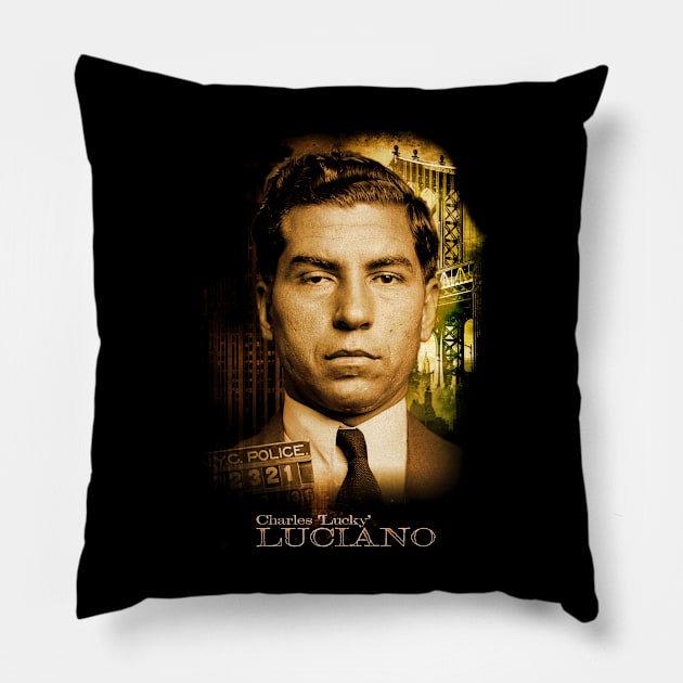 Charles 'Lucky' Luciano Design Pillow by HellwoodOutfitters