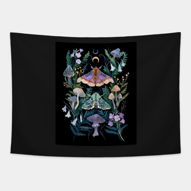 Sphinx Moth Mushroom Tapestry by claramcallister