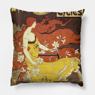 Art Nouveau - American Crescent Cycles Paul Berthon Alphonse Mucha Vintage Fantasy Pillow