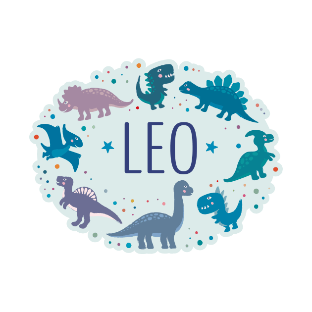 Leo name surrounded by dinosaurs by WildMeART