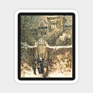 Christmas Card Depicting Winter Scenes Magnet