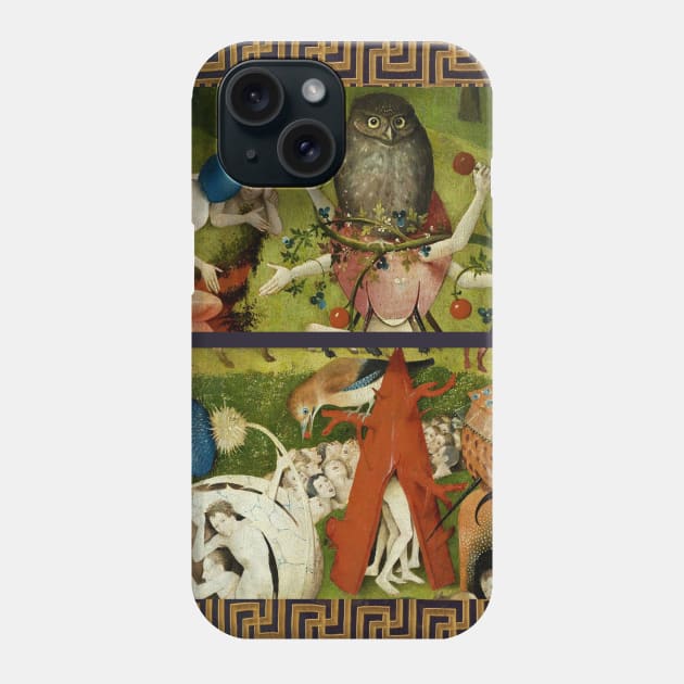 Garden of Earthly Delights ,Paradise,Owl and Red Berries Detail by Hieronymus Bosch Phone Case by BulganLumini