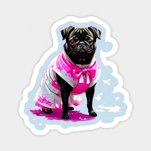 Charming Pug in Pink Hanbok Celebrating the Elegance of Korean Culture Magnet by fur-niche