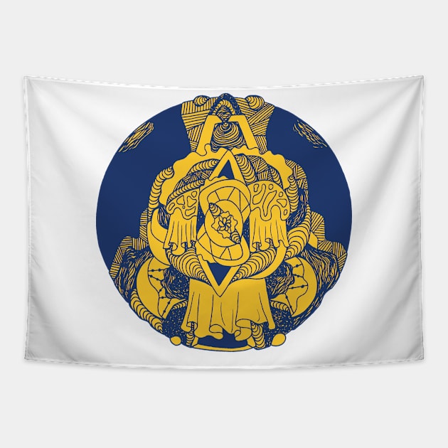 Navy Gold Circle of Ornament Tapestry by kenallouis