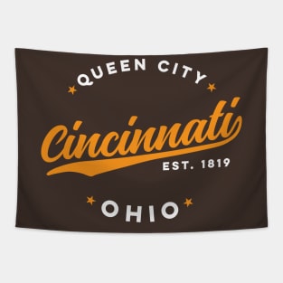 Vintage Cincinnati Ohio Queen City Black Text Tapestry