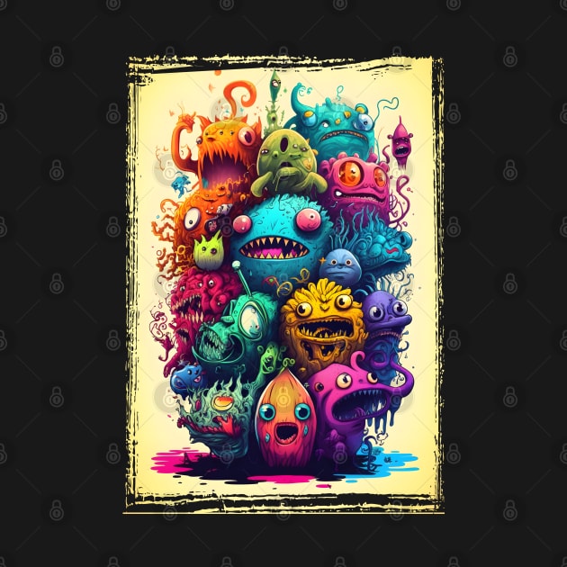 Colorful and Funny Monsters in Neon Watercolor Doodle Art Style by ToySenTao