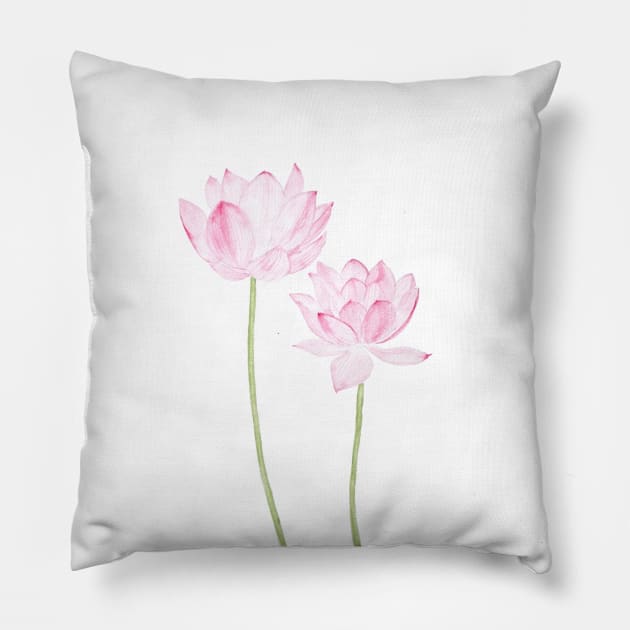 two pink lotus flowers watercolor Pillow by colorandcolor