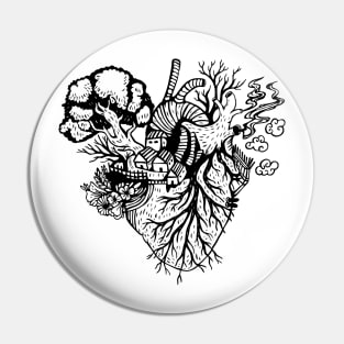 Anatomical Black and white Fantasy Hearh beating Illustration Pin