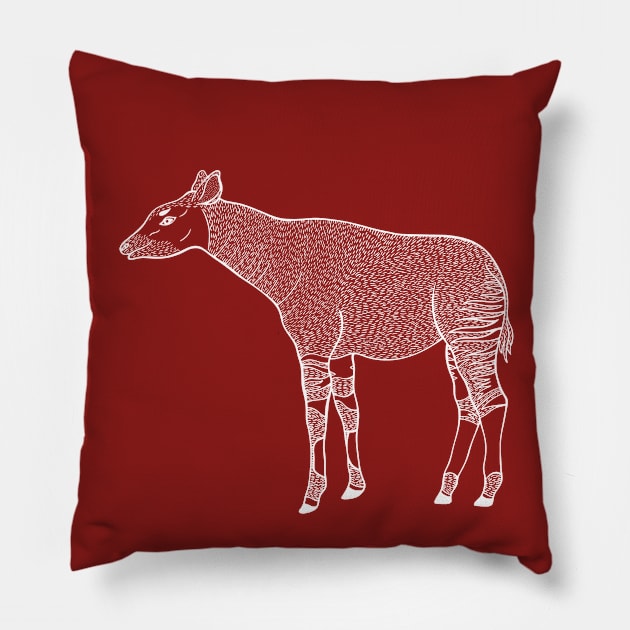 Okapi or Forest Giraffe - African animal drawing Pillow by Green Paladin