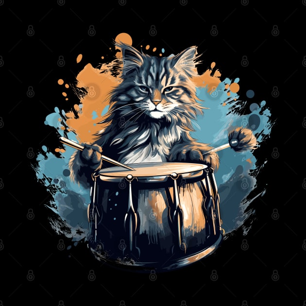 Maine Coon Cat Playing Drums by Graceful Designs