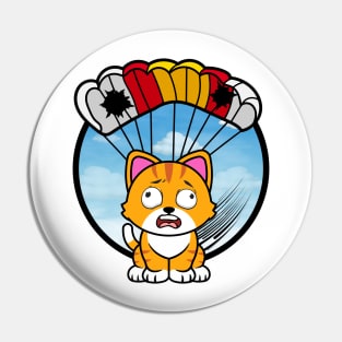 Silly orange cat has a broken parachute Pin