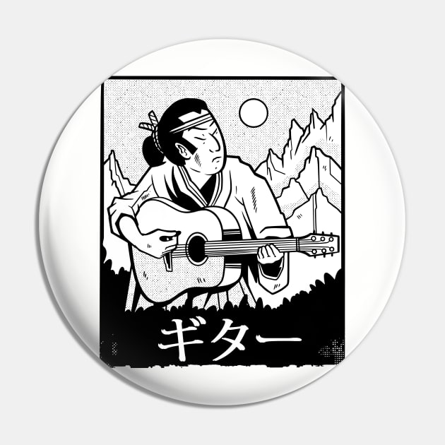 Vintage Japanese Samurai Playing Guitar Pin by SLAG_Creative