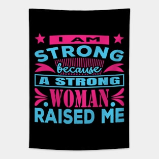 Strong Woman Raised Me Cool Typography Pink Blue Tapestry