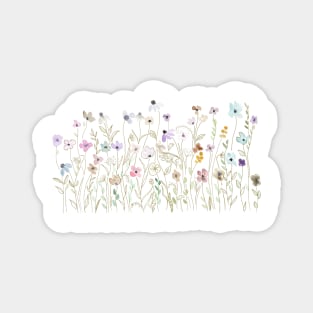 colorful wildflowers golden ink and watercolor Magnet