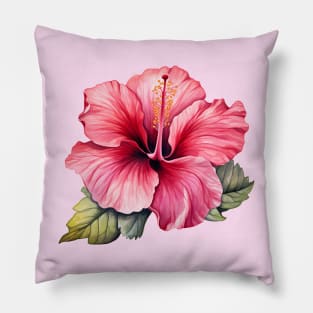 Pink Hibiscus Flower Watercolor Pillow