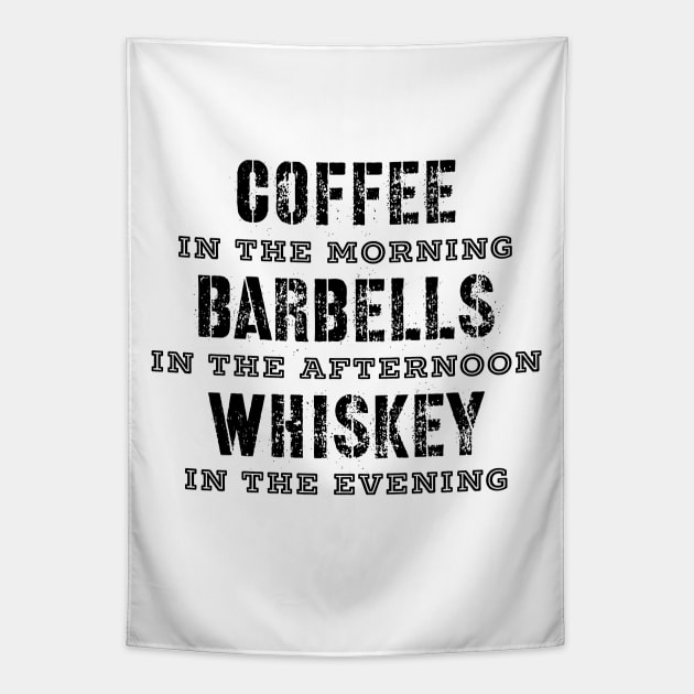 Funny Coffee Barbells and Whiskey Quote Tapestry by Chach Ind. Clothing