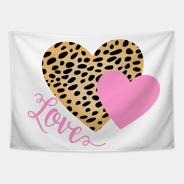 Cheetah Fur Pattern and Pink Hearts with Love Text Tapestry by RageRabbit