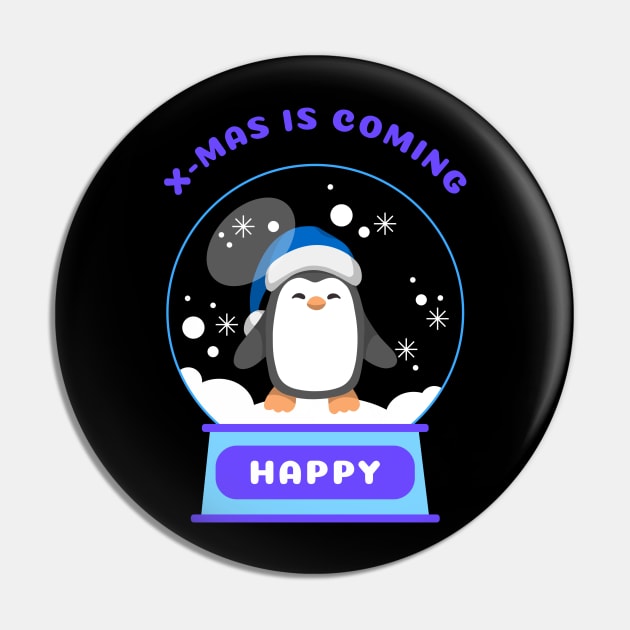 Xmas Is Coming Happy Penguin (Blue) Pin by GideonStore