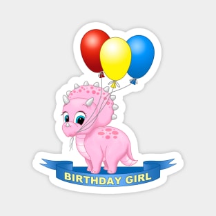 Birthday Girl Cute Pink Triceratops Dinosaur Magnet