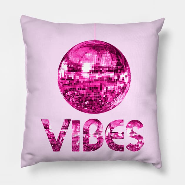 Seventies Pink Discoball Vibes Pillow by Art by Deborah Camp