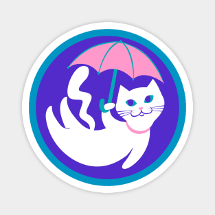 White Cat/ Pink Umbrella Magnet