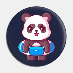 Cute panda with swimming ring summer vacation Pin