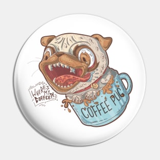 Coffee Pug pun character Pin
