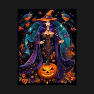 Halloween Spooky Neon Black Magic Witch T-Shirt