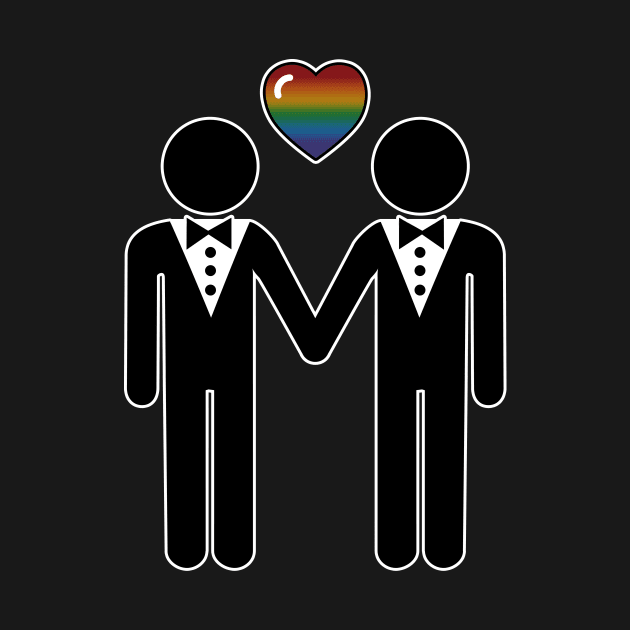 Gay Silhouette Grooms with Rainbow Colored Pride Heart by LiveLoudGraphics