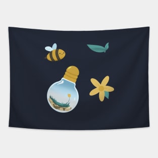 Cute Bee Lightbulb Terrarium Tapestry