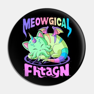 Cute Cat Cthulhu Unicorn dreaming. Cathulhucorn Meowgical Pin