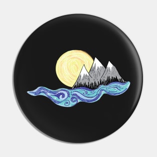 Mountain Sun and Water Sticker- Laptop Stickers- Trendy Stickers Pin