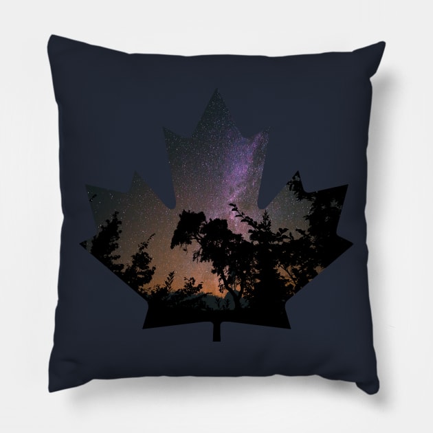 Maple Leaf Night Sky Forest silhouette Pillow by Fersan