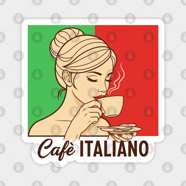Elegant Italian Woman Sips Steamy Cafè Magnet by enrynz